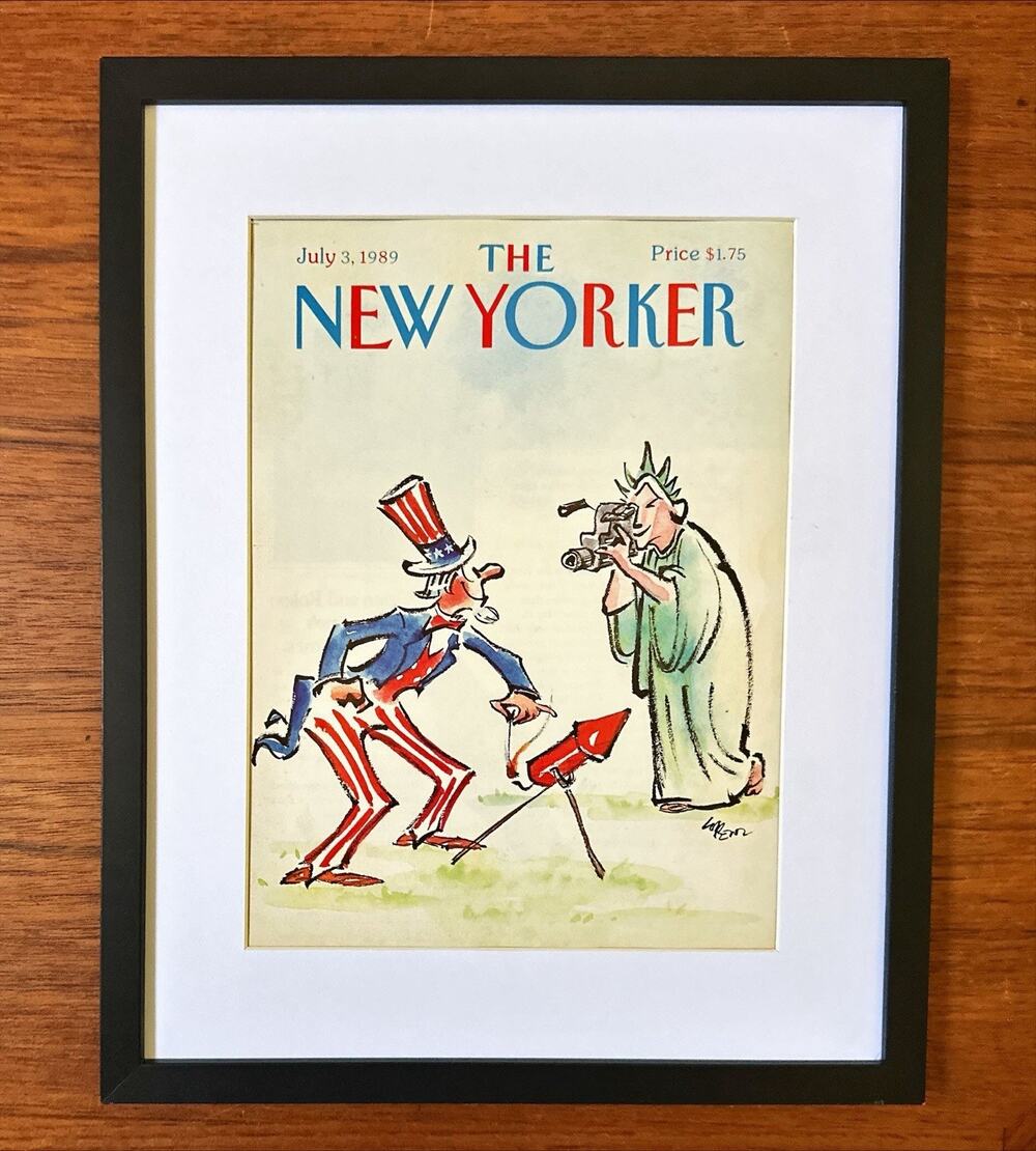 Framed 1989 New Yorker Magazine Cover July 3 Lee Lorenz Art Uncle Sam Liberty